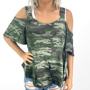 SANCTUARY Drea Satin Camo Off The Shoulder Top